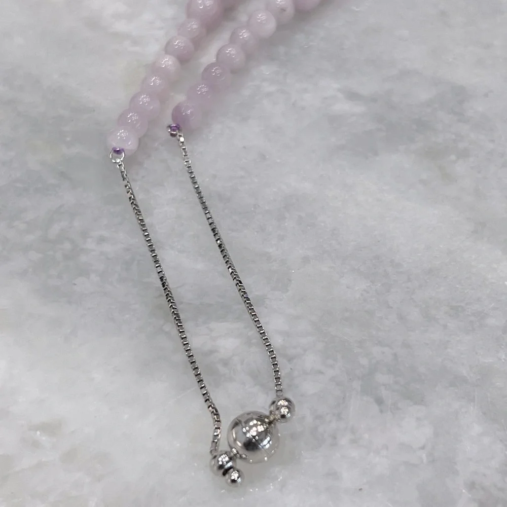 Kunzite Beaded Sterling Silver Magnetic Clasp Necklace